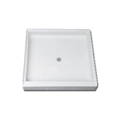 Florestone™ 3636-1-WHT Single Threshold Recess Shower Receptor, 36 in W x 4-3/4 in D, 4 in Dia Drain Hole