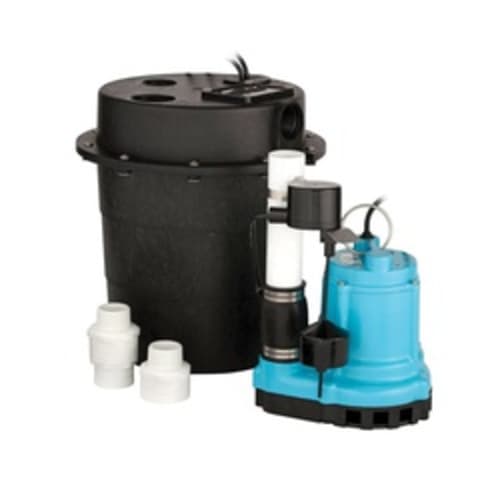 Little Giant® Drainosaur® 506055 WRS Sump Pump, 46 gpm, 1-1/2 in FNPT Inlet x 1-1/2 in FNPT Outlet, 1/3 hp, Epoxy Coated Cast Iron