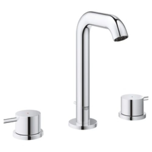 GROHE 2029700A Essence™ New M-Size Widespread Bathroom Faucet, 1.2 gpm Flow Rate, 5-1/8 in H Spout, 5-1/2 to 22-1/2 in Center, StarLight® Polished Chrome, 2 Handles, Pop-Up Drain, Import
