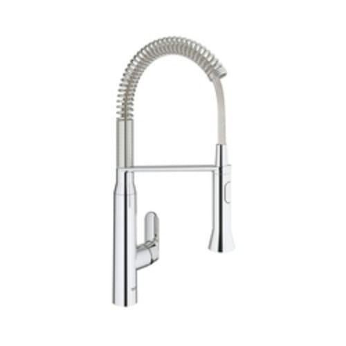 GROHE 30314000 K7 Semi-Pro Foot Control Kitchen Faucet, 1.75 gpm Flow Rate, StarLight® Polished Chrome, 1 Handles, 1 Faucet Holes, Function: Traditional, Import, Residential