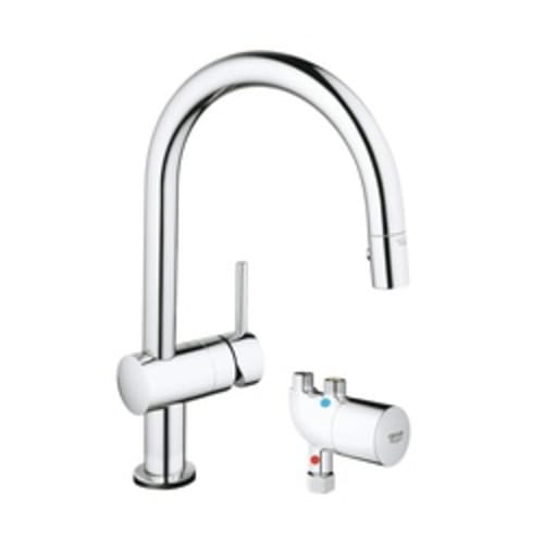 GROHE 31392000 Minta Pull-Down Kitchen Faucet With Grohtherm Micro, 1.75 gpm Flow Rate, StarLight® Polished Chrome, 1 Handles, 1 Faucet Holes, Function: Touchless, Import