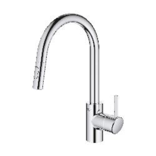 GROHE 32665003 32665_3 Concetto™ Pull-Down Kitchen Faucet, Residential, 1.75 gpm Flow Rate, Swivel Spout, Polished Chrome, 1 Handle, 1 Faucet Hole