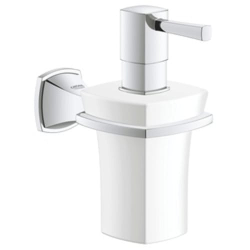 GROHE 40627000 Grandera™ Soap Dispenser With Holder, StarLight® Chrome, 5-13/16 in OAL, Ceramic, Import