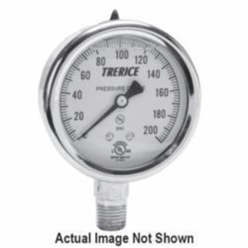 Trerice D82LFB-25-02-L-A-100 D80 Industrial Pressure Gauge, 0 to 60 psi, 1/4 in MNPT Connection, 2-1/2 in Dial, +/- 1.6 %, Glycerin Liquid Filled