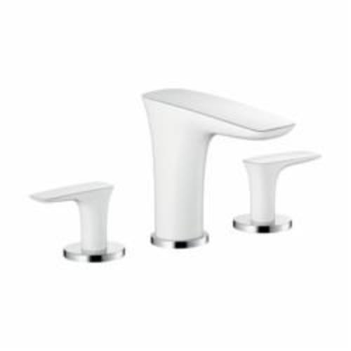 Hansgrohe 15073401 Widespread Bathroom Faucet, PuraVida 110, Commercial, 1.5 gpm Flow Rate, 4 in H Spout, 8 in Center, Polished Chrome/White, 2 Handles, Import