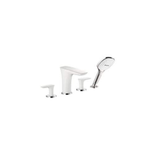 Hansgrohe 15446401 Roman Tub Trim Set, PuraVida, 6 gpm Flow Rate, 8-5/8 in Center, Polished Chrome/White, 2 Handles, Function: Traditional