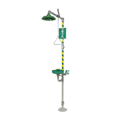 Haws® AXION® 8320-8325 MSR Combination Emergency Shower and Eye/Face Wash, ABS Eyewash Bowl, ABS Shower Head, Floor Mount, Pull Rod Handle Operation, ANSI Z358.1-2009, cCSAus Certified
