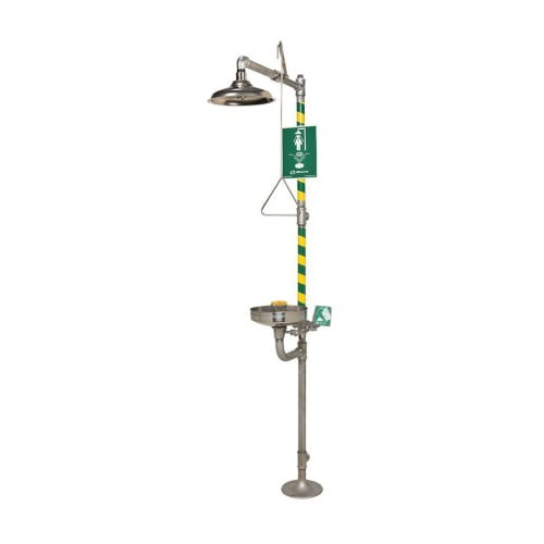 Haws® AXION® 8330 Corrosion Resistant MSR Combination Shower and Eye/Face Wash, Stainless Steel Eyewash Bowl, Stainless Steel Shower Head, Floor Mount, Manual Operation, ANSI Z358.1, CSA Certified