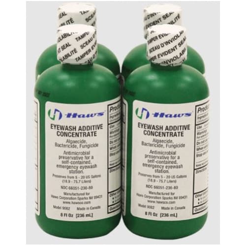 Haws® 9082 Sterile Eyewash Water Additive, 8 oz Bottle, For Use With Portable Eyewash Station, FDA Approved