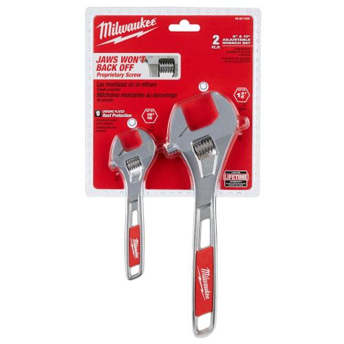 Milwaukee® 48-22-7400 Adjustable Wrench Set, Imperial, 2 Pieces, 6 in, 10 in, Chrome Plated