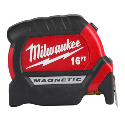 Milwaukee® 48-22-0316 Compact Magnetic Wide Measuring Tape With Belt Clip, 16 ft L x 1 in W Blade, Steel Blade, 1/16 in, 1/8 in, 1/4 in, 1/2 in, 1 ft Graduation