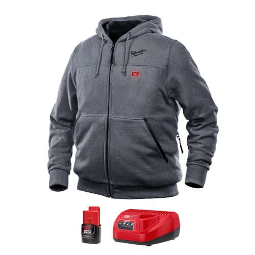 Milwaukee® M12™ 302G-21XL Insulated Heated Hoodie Kit, XL, Gray, Cotton/Brushed Tricot Lining/Polyester, 44 to 46 in Chest, Resists: Water and Wind