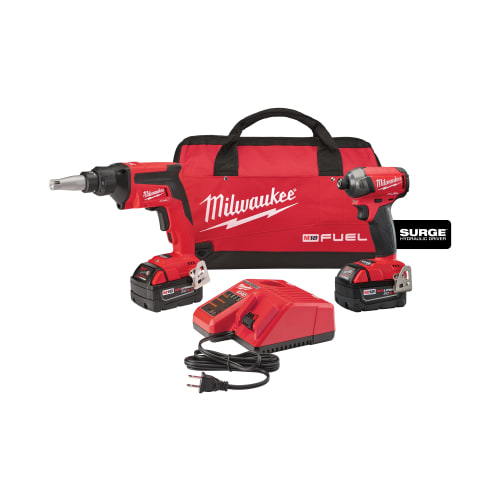 Milwaukee® 2896-22 2-Tool Cordless Combination Kit, Tools: Drywall Screw Gun, Hex Hydraulic Driver, 18 V, 5 Ah Lithium-Ion, 9 in L, Keyless, Cordless