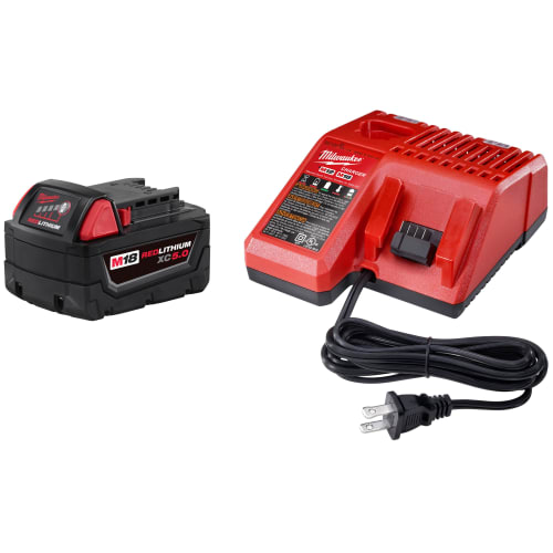 Milwaukee® 48-59-1850 M18™ Battery Starter Kit, 5 Ah, 18 VDC, For Use With M18™ XC™ 5.0 Battery For Use With All Milwaukee M18™ Tools, M18™ and M12 Multi Voltage Charger For Use With All M18™ and M12 Battery Packs