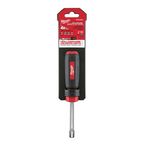 Milwaukee® 48-22-2521 HollowCore™ Magnetic Nut Driver, Imperial, 1/4 in, Hex Shank, Black/Red, Chrome Plated