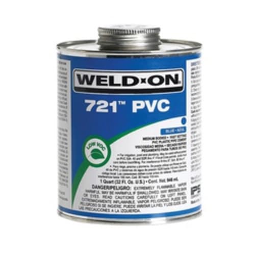 Weld-On® 721™ 10161 Low VOC Medium Bodied Fast Setting High Strength Solvent Cement, 1 qt Metal Can, Syrupy Liquid, Blue, 0.995 at 23 deg C