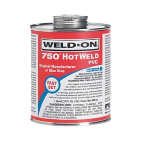 Weld-On® 750 HOTWELD™ 13751 Low VOC Medium Bodied Fast Setting High Strength Solvent Cement With Applicator Cap, 1 qt Metal Can, Syrupy Liquid, Blue, 0.962 at 23 deg C