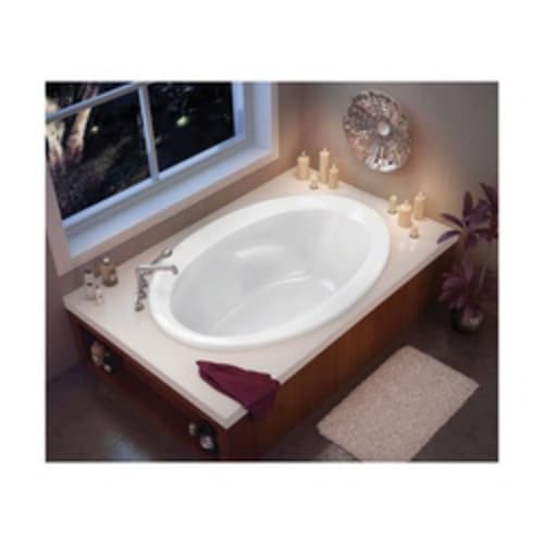 Aker® by MAAX 100021-000-001 TwiLight™ Bathtub with Armrest, Soaking, Oval, 59-3/4 in L x 41-1/2 in W, End Drain, White