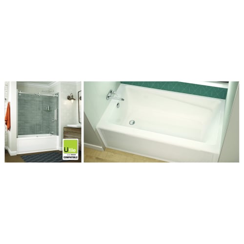 MAAX® 105519-R-000-007 Exhibit 6030 IFS Bathtub with Armrest, Chromatherapy, Rectangular, 60 in L x 30 in W, Right Drain, Biscuit