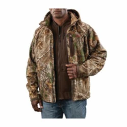 Milwaukee® M12™ 2387-L 3-in-1 Insulated Heated Jacket Kit, L, RealTree Xtra® Camouflage, Polyester/Spandex® Softshell/Thermal Knit Fleece Inner/Cotton Blend Vest, 51 in Chest, Resists: Water and Wind