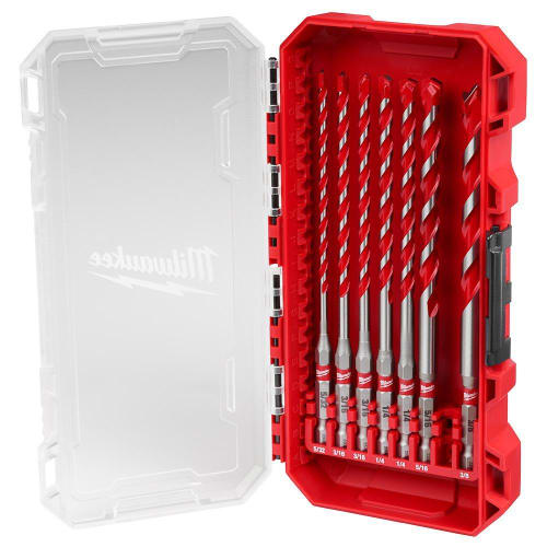 Milwaukee® 48-20-9052 SHOCKWAVE™ Masonry Single Ended Drill Bit Set, 5/32 in Min Drill Bit, 3/8 in Max Drill Bit, 7 Pieces, For Use With Hammer Drill Drivers, Carbide