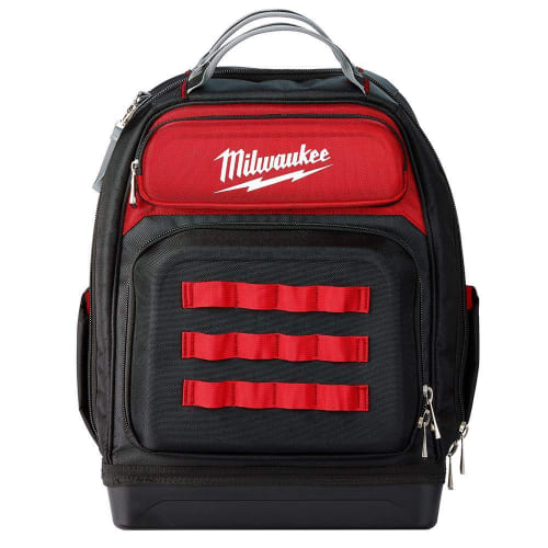 Milwaukee® 48-22-8201 Zipper Ultimate Jobsite Tool Backpack, 1680D Ballistic Nylon, Black/Red