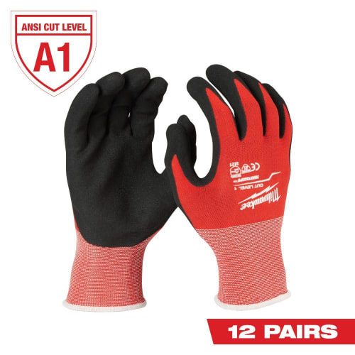 Milwaukee® 48-22-8900B Dipped Gloves, S, Nylon, Knit Cuff, Resists: Abrasion, Tear, Puncture and TDM, ANSI Cut-Resistance Level: A1, ANSI Puncture-Resistance Level: 1