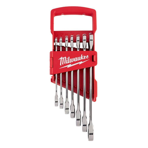 Milwaukee® MAX BITE™ 48-22-9406 Combination Ratcheting Wrench Set, 7 Pieces, Polished Chrome