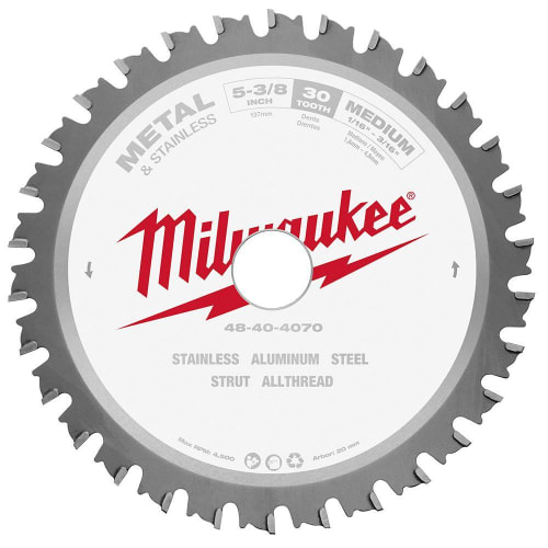 Milwaukee® MetalTech™ 48-40-4070 Thin Kerf Circular Saw Blade, 5-3/8 in Dia x 0.05 in THK, 20 mm Arbor, Alloy Steel Blade, 30 Teeth