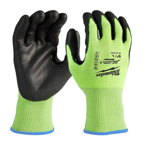 Milwaukee® 48-73-8922 High Visibility Cut-Resistant Gloves, L, Nitrile Coating, Polyurethane, Knit Cuff, Resists: Abrasion, Cut, Puncture and Tear, ANSI Cut-Resistance Level: A2, ANSI Puncture-Resistance Level: A2