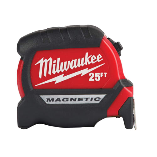 Milwaukee® 48-22-0325G Compact Wide Blade Magnetic Measuring Tape, 25 ft L, Steel Blade, 1/16 in Graduation