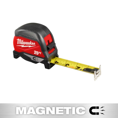 Milwaukee® 48-22-1025M Magnetic Measuring Tape, 25 ft L 1 in W Blade, Steel Blade