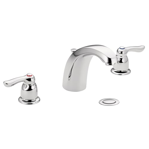Moen® 4945 Chateau® Widespread Bathroom Faucet, 1.5 gpm Flow Rate, 4-1/4 in H Spout, 8 to 16 in Center, Polished Chrome, 2 Handles, 50/50 Pop-Up Drain, Domestic (Rough-in valve sold separately)