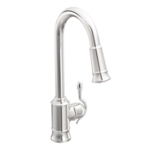 Moen® 7615C Woodmere® Kitchen Faucet, 1.5 gpm Flow Rate, Polished Chrome, 1 Handles, 1 Faucet Holes, Function: Traditional, Domestic