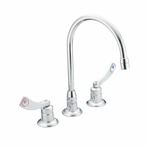 Moen® 8225 M-DURA™ Widespread Kitchen Faucet Without Drain, 1.5 gpm, 8 in Center, Chrome Plated, 2 Handles, Import, Domestic