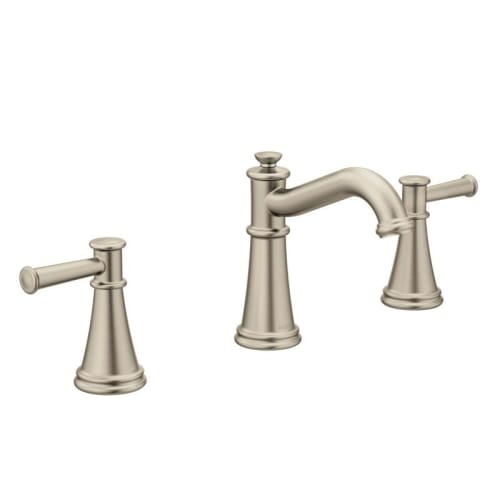 Moen® T6405BN Belfield™ Widespread Bathroom Faucet, 1.2 gpm Flow Rate, 6-1/4 in H Spout, 8 to 16 in Center, Brushed Nickel, 2 Handles, Pop-Up Drain, Domestic