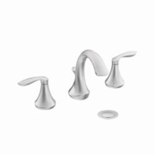 Moen® T6420 Eva® Widespread Bathroom Faucet, 1.5 gpm, 4 in H Spout, 8 to 16 in Center, Chrome Plated, 2 Handles, Pop-Up Drain, Domestic (Rough-in valve sold separately)