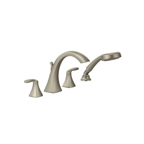 Moen® T694BN Roman Tub Faucet, Voss™, 2, 10 in Center, Brushed Nickel, 2 Handles, Hand Shower Yes/No: Yes, Domestic