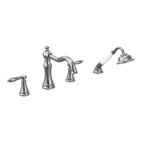 Moen® TS21104 Roman Tub Faucet, Weymouth™, 10 to 16 in Center, Polished Chrome, 2 Handles, Function: Traditional, Domestic