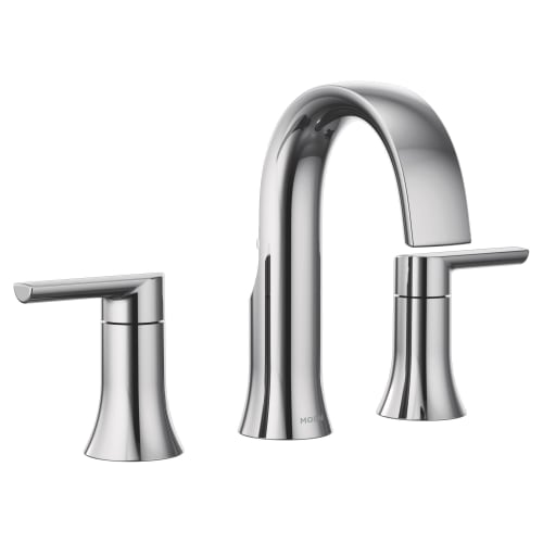 Moen® TS6925 Widespread Bathroom Faucet, Doux™, Commercial, 1.2 gpm Flow Rate, 4-1/2 in H Spout, 8 in Center, Polished Chrome, 2 Handles, Lift Rod Drain, Domestic