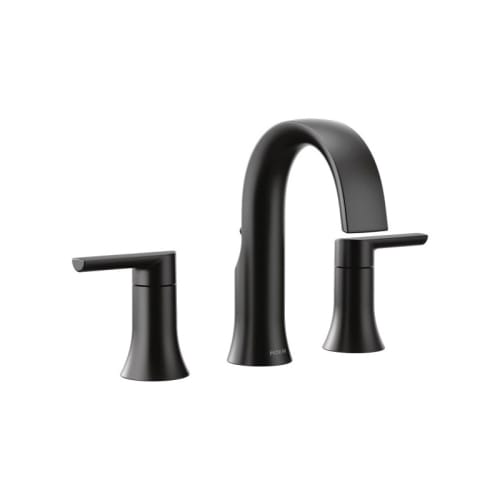 Moen® TS6925BL Widespread Bathroom Faucet, Doux™, Commercial, 1.2 gpm Flow Rate, 4-1/2 in H Spout, 8 in Center, Black, 2 Handles, Lift Rod Drain, Domestic