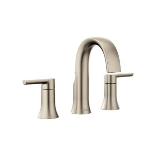 Moen® TS6925BN Widespread Bathroom Faucet, Doux™, Commercial, 1.2 gpm Flow Rate, 4-1/2 in H Spout, 8 in Center, Brushed Nickel, 2 Handles, Lift Rod Drain, Domestic