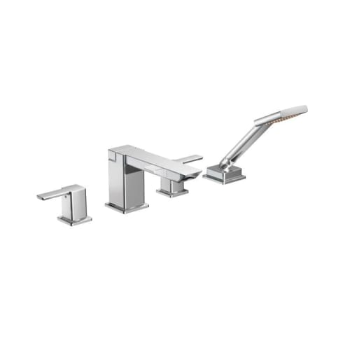 Moen® TS904 90 Degree™ Roman Tub Faucet, 2 gpm Flow Rate, 10 to 16 in Center, Polished Chrome, 2 Handles, Function: Traditional, Domestic