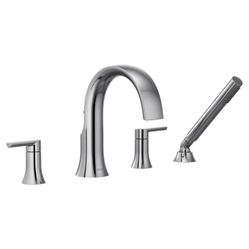 Moen® TS984 Roman Tub Faucet With Built-in Diverter Valve, Doux™, 1.75 gpm Flow Rate, 10 in Center, Polished Chrome, 2 Handles, Function: Traditional, Domestic