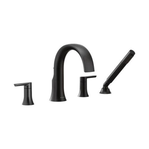 Moen® TS984BL Doux™ Roman Tub Faucet With Built-in Diverter Valve, 1.75 gpm Flow Rate, 10 in Center, Matte Black, 2 Handles, Function: Traditional, Domestic