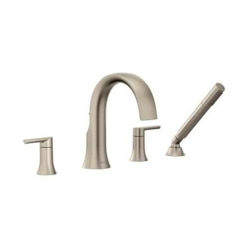 Moen® TS984BN Doux™ Roman Tub Faucet With Built-in Diverter Valve, 1.75 gpm Flow Rate, 10 in Center, Brushed Nickel, 2 Handles, Function: Traditional, Domestic