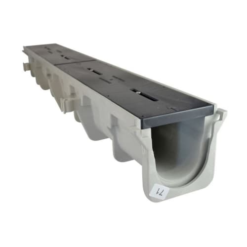 NDS® Dura Slope™ EZ-Track™ DS-104 Pre-Sloped Channel Drain With UV Inhibitor, 48 in L 8.37 to 8.7 in D, High Density Polyethylene, Light Gray, Domestic