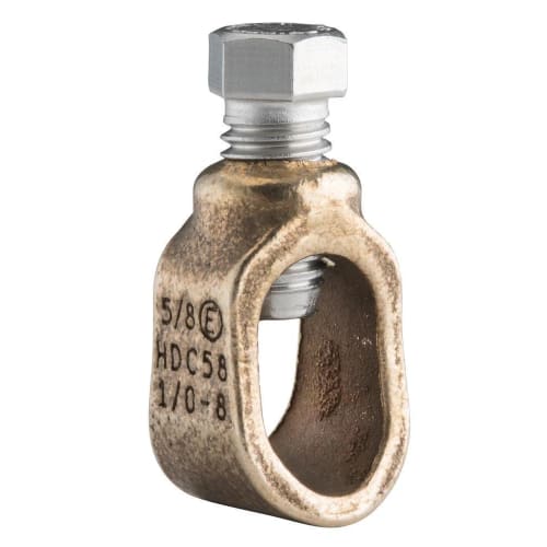 nVent ERICO HDC58 Ground Rod Clamp, 5/8 in Rod, 8 AWG Solid to 1/0 AWG Stranded, 10 sq-mm Solid to 50 sq-mm Stranded Conductor, Silicon Bronze