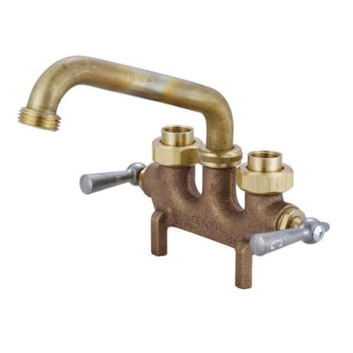 Central Brass 0465 Laundry Faucet, 3-1/2 in Center, NPSH Spout Hose, 2 Handles, Rough Brass, Import