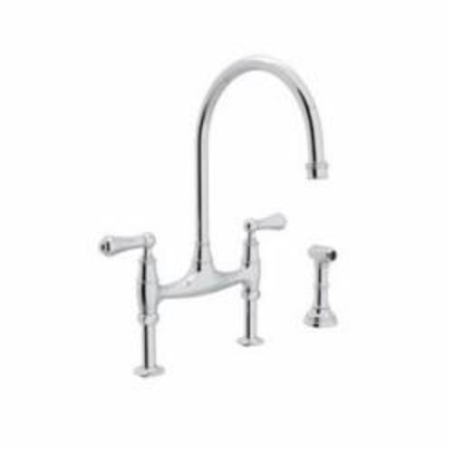 Rohl® U.4719L-APC-2 Perrin & Rowe® Bridge Kitchen Faucet With Side Spray, 1.8 gpm, 7-7/8 in Center, 2 Handles, Polished Chrome